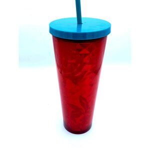 Starbucks Red Flowers Berries Abstract Faceted Cold Cup Tumbler 24 oz with Straw